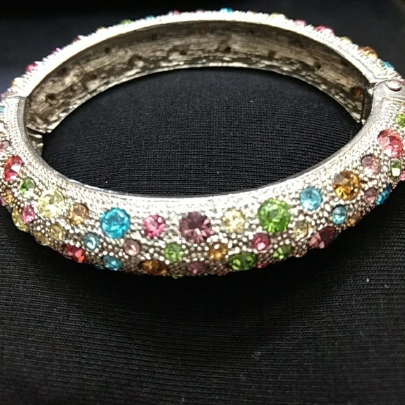 Jewelry - Silver tone bracelet with pastel rhinestones